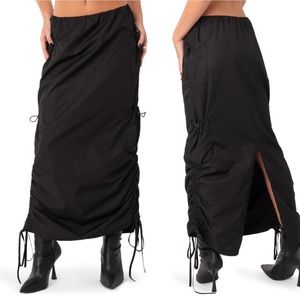 Low-Rise Slitted Nylon Maxi Skirt